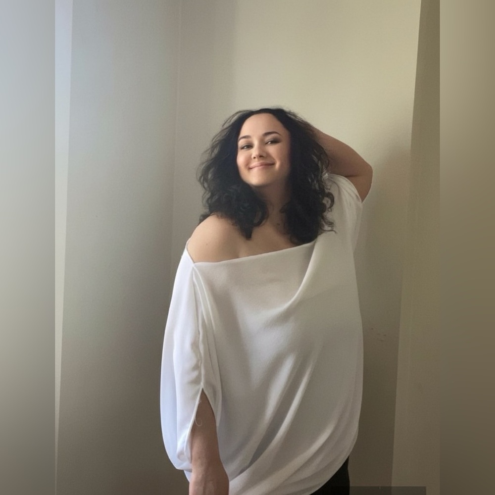 Minimalist Off-Shoulder White Top | Flowy Dolman Sleeve Top Bat Wing cover up